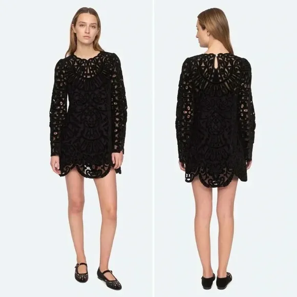SEA‎ NY Dana Embroidered Illusion Black Velvet Dress Size 6 NWT