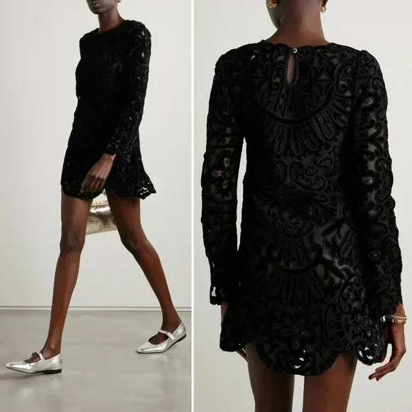 SEA‎ NY Dana Embroidered Illusion Black Velvet Dress Size 6 NWT