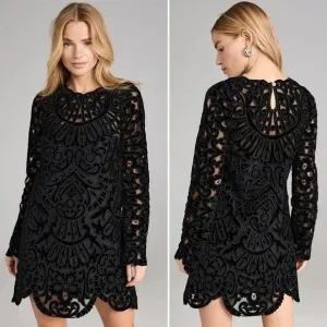SEA‎ NY Dana Embroidered Illusion Black Velvet Dress Size 6 NWT