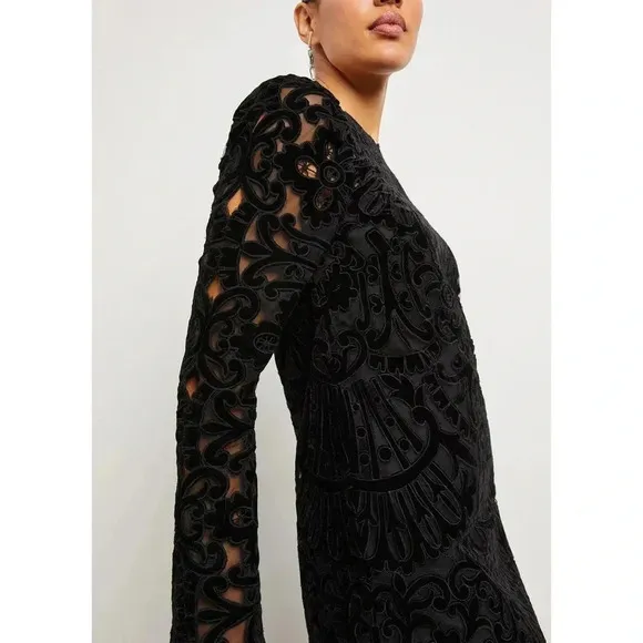 SEA‎ NY Dana Embroidered Illusion Black Velvet Dress Size 6 NWT