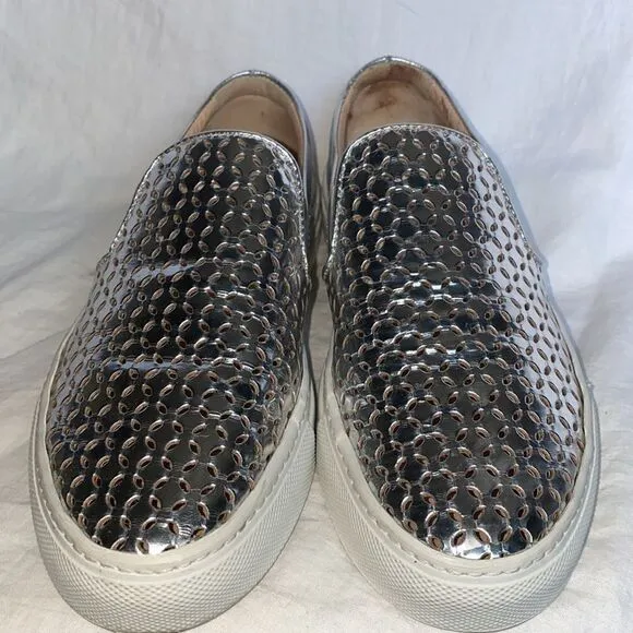 SEBASTIAN Silver Lasercut Slip On Sneakers-36