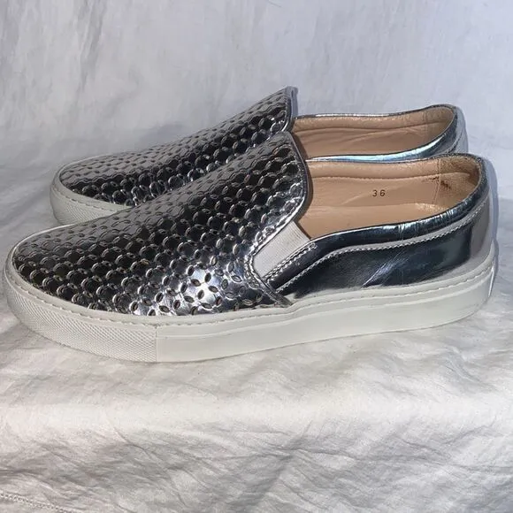 SEBASTIAN Silver Lasercut Slip On Sneakers-36