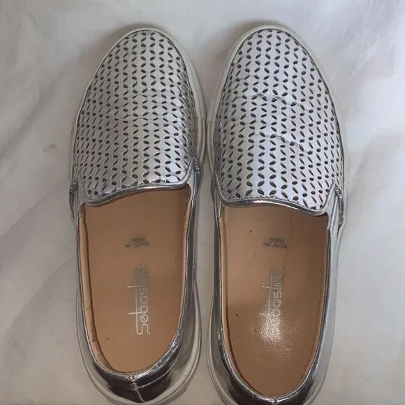 SEBASTIAN Silver Lasercut Slip On Sneakers-36