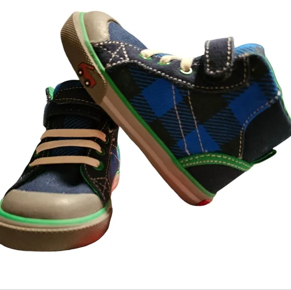 See Kai Run Shoes Dane High Top Sneakers Blue Plaid Unisex Toddler Size 6 NEW