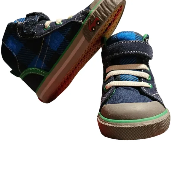 See Kai Run Shoes Dane High Top Sneakers Blue Plaid Unisex Toddler Size 6 NEW