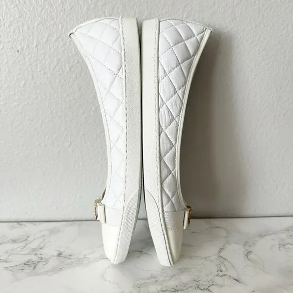 Sesto Meucci Fanya White Quilted Napa Leather Ballerina Slip On Sneakers Size 11