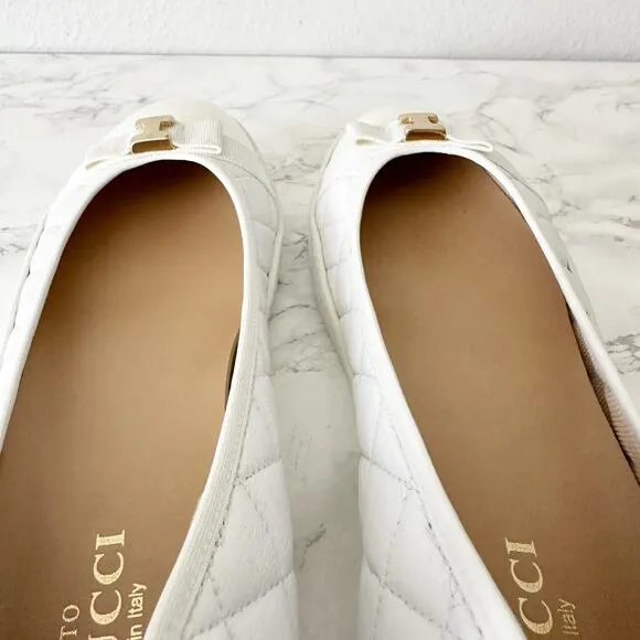 Sesto Meucci Fanya White Quilted Napa Leather Ballerina Slip On Sneakers Size 11