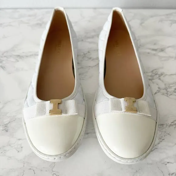 Sesto Meucci Fanya White Quilted Napa Leather Ballerina Slip On Sneakers Size 11
