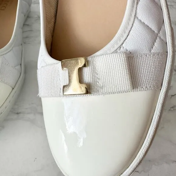 Sesto Meucci Fanya White Quilted Napa Leather Ballerina Slip On Sneakers Size 11