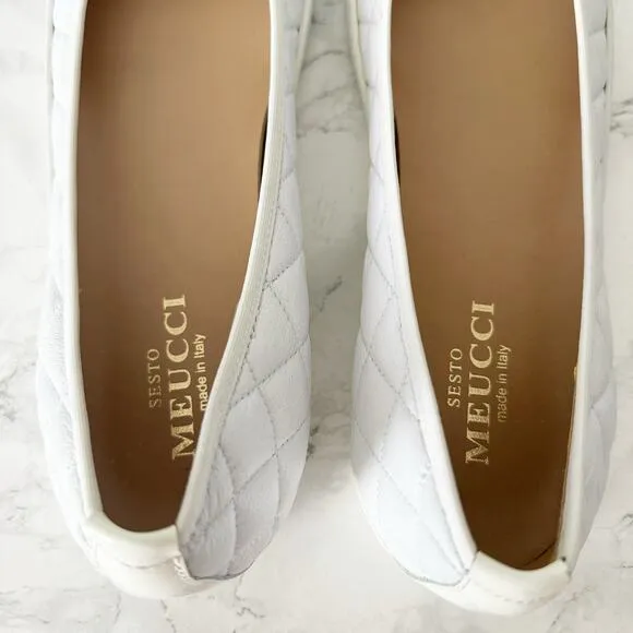 Sesto Meucci Fanya White Quilted Napa Leather Ballerina Slip On Sneakers Size 11