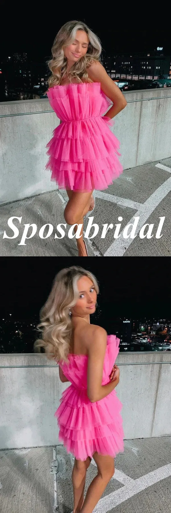 Sexy Barbie PInk Tulle Sweetheart A-Line Mini Dresses/ Homecoming Dresses, PD3574