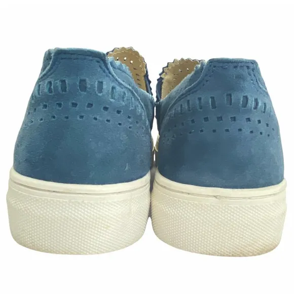 Seychelles Sneakers Blue Size 9.5 So Nice Suede Slip On Cut Out Laser Cut Flat