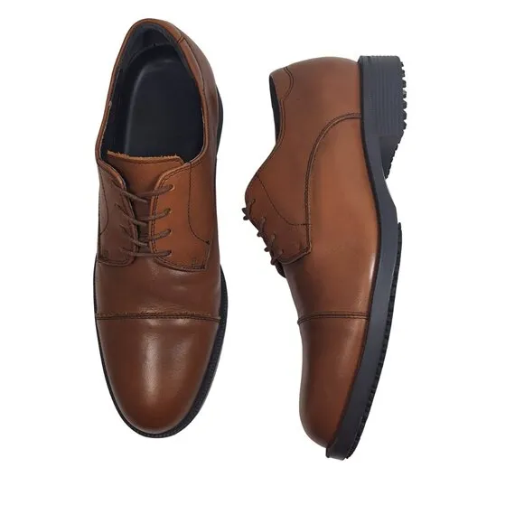 Shoes for Crews Senator Men's Cap Toe Brown Oxford Leather Shoes Size 12