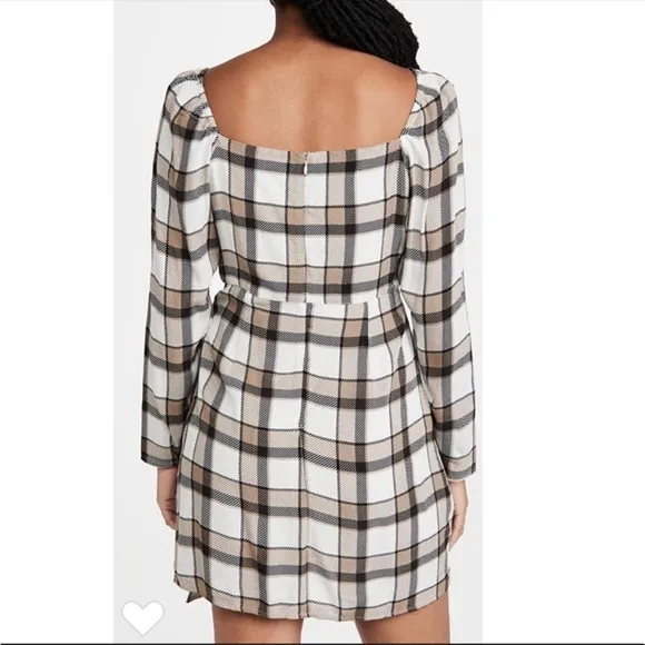Shopbop | Rahi Plaid Square Neck Puff Sleeve Mini Dress