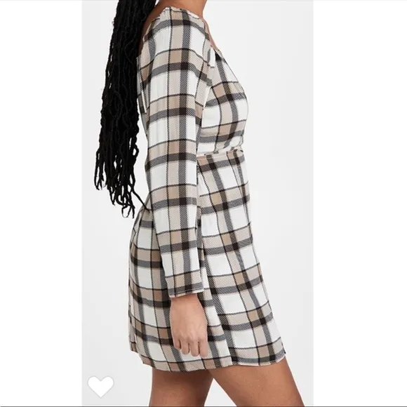 Shopbop | Rahi Plaid Square Neck Puff Sleeve Mini Dress