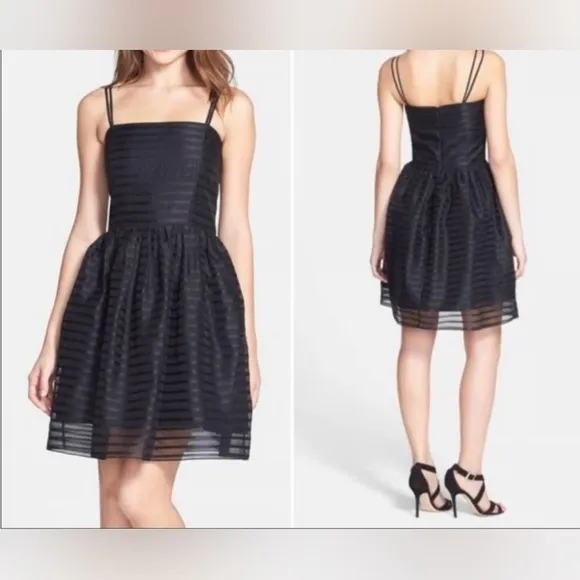 Shoshanna Silk Chelsea Elegant Black Organza Striped Dress size 6