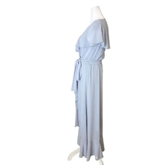 Show Me Your Mumu Jess Ruffle Midi Dress Steel Blue Chiffon Size XXS