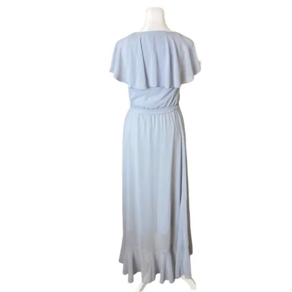 Show Me Your Mumu Jess Ruffle Midi Dress Steel Blue Chiffon Size XXS