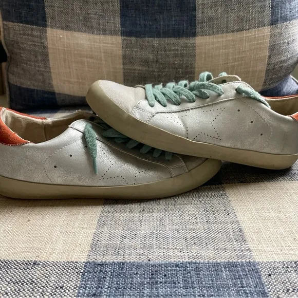 Shu Shop Silver Sneakers with Teal Laces