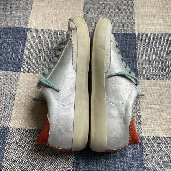 Shu Shop Silver Sneakers with Teal Laces