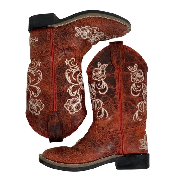 Shyanne Red Leather Western Embroidered Floral Cowboy Boots Girls Youth 12D EUC