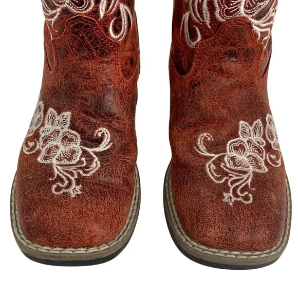Shyanne Red Leather Western Embroidered Floral Cowboy Boots Girls Youth 12D EUC