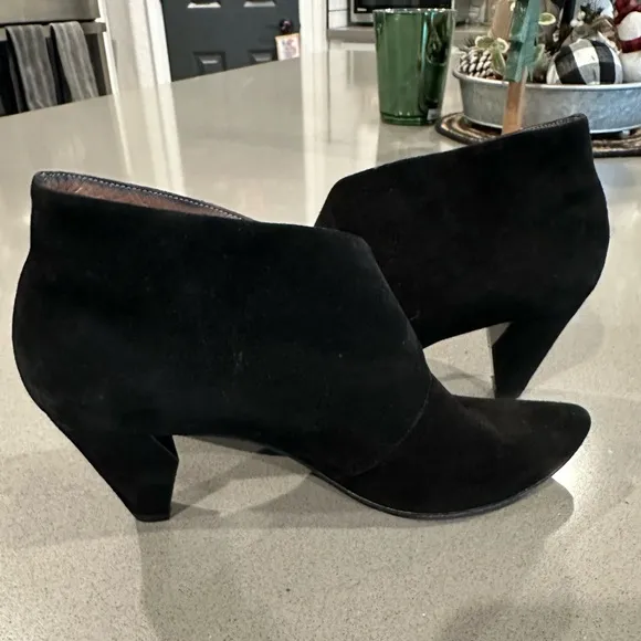 Sigerson Morrison Genuine Suede Buckle Slip On Notched Heel Ankle Boot Booties