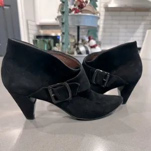 Sigerson Morrison Genuine Suede Buckle Slip On Notched Heel Ankle Boot Booties