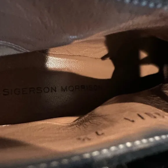 Sigerson Morrison Genuine Suede Buckle Slip On Notched Heel Ankle Boot Booties