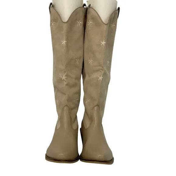 Silvia Cobos Women’s Galaxy Stars Embroidered Western Boots Cream Size 9 1/2