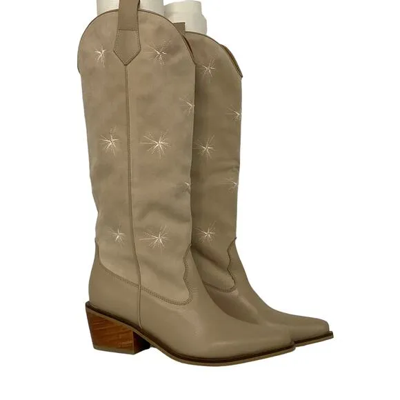 Silvia Cobos Women’s Galaxy Stars Embroidered Western Boots Cream Size 9 1/2
