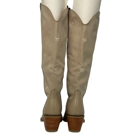 Silvia Cobos Women’s Galaxy Stars Embroidered Western Boots Cream Size 9 1/2