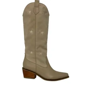 Silvia Cobos Women’s Galaxy Stars Embroidered Western Boots Cream Size 9 1/2