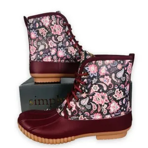 Simply Southern Paisley Floral Lace-up Duck Boots Wine / Multicolor Women's 9
