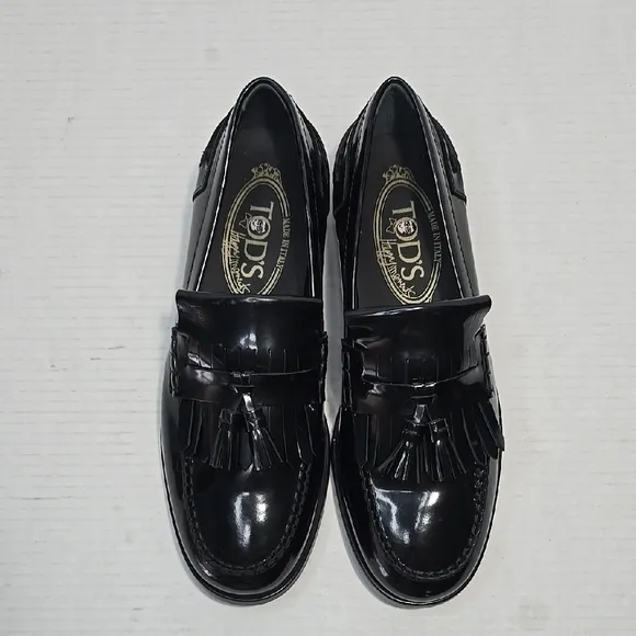 Size 7 Tods Mens  Black Tassel Loafer Dress Shoes