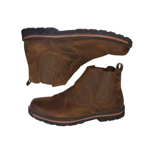 Skechers Boots Men's Relaxed Fit Segment Dorton Slip On Chelsea Brown Leather 14