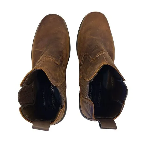 Skechers Boots Men's Relaxed Fit Segment Dorton Slip On Chelsea Brown Leather 14