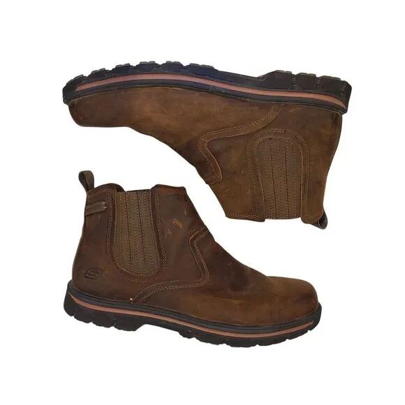 Skechers Boots Men's Relaxed Fit Segment Dorton Slip On Chelsea Brown Leather 14