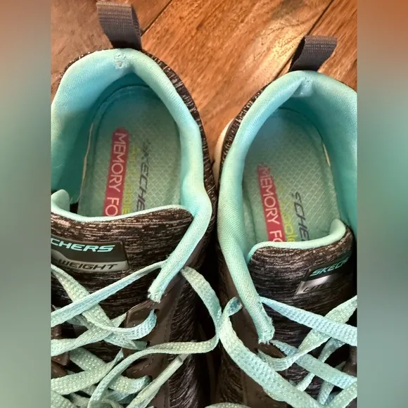 Skechers Flex Appeal 2.0 High Energy Women 6 Memory Foam Black Turquoise Shoes