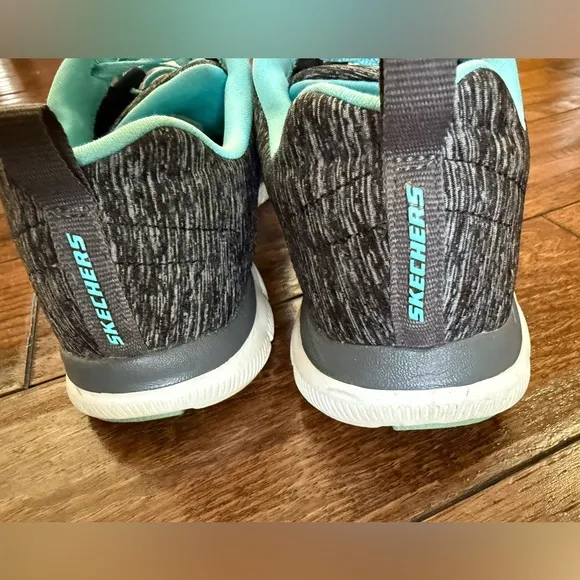 Skechers Flex Appeal 2.0 High Energy Women 6 Memory Foam Black Turquoise Shoes