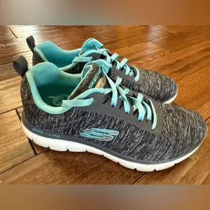 Skechers Flex Appeal 2.0 High Energy Women 6 Memory Foam Black Turquoise Shoes