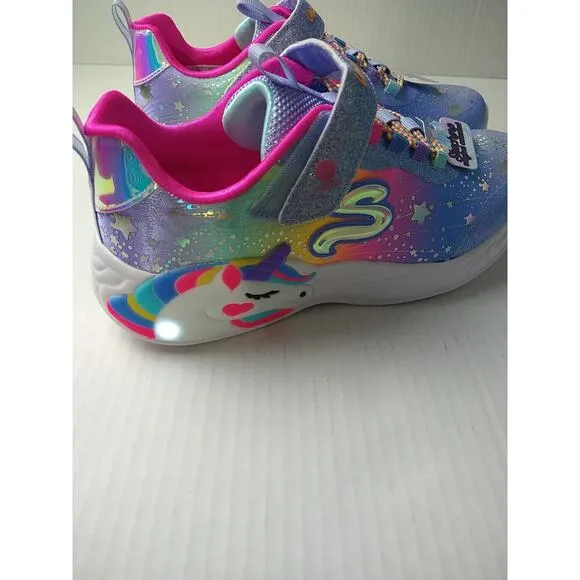 Skechers Girls 3 Unicorn Dreams Purple Rainbow Strap Adjustable Low Top Sneakers