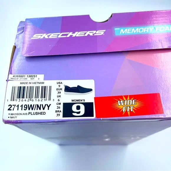 Skechers Madison Ave Plushed Slip On Sneakers Navy 9W NIB