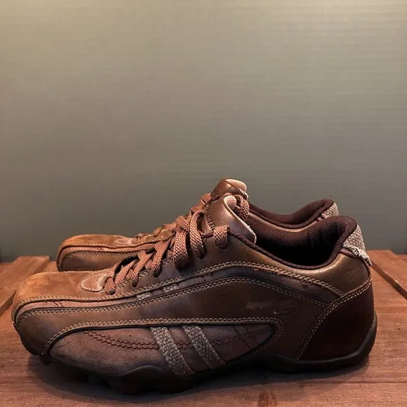 Skechers Mens Brown Leather Sneakers Driving Shoes SN 60716 Size 9.5