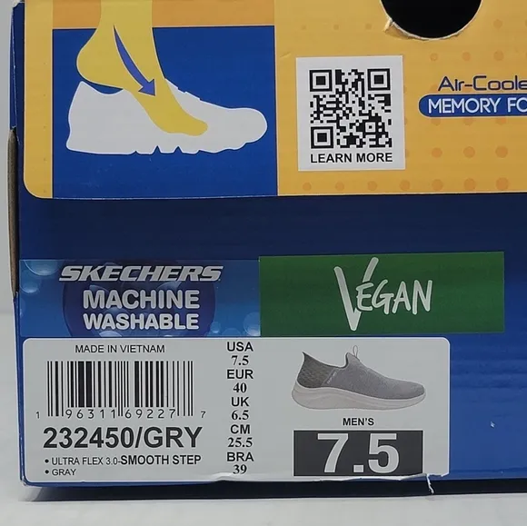 Skechers Mens Slip Ins Sneakers Size 7.5 232450/Gry Vegan Air Cooled Slip On New