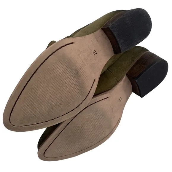 Skechers Olive Green Distressed Suede Leather Slip-on Western Boots Booties