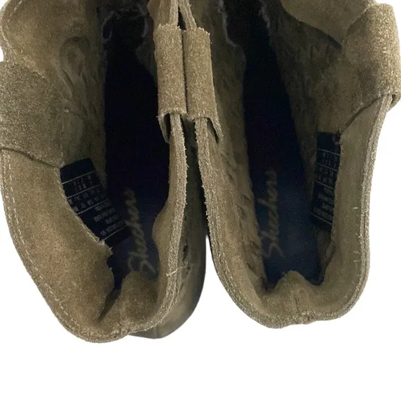 Skechers Olive Green Distressed Suede Leather Slip-on Western Boots Booties