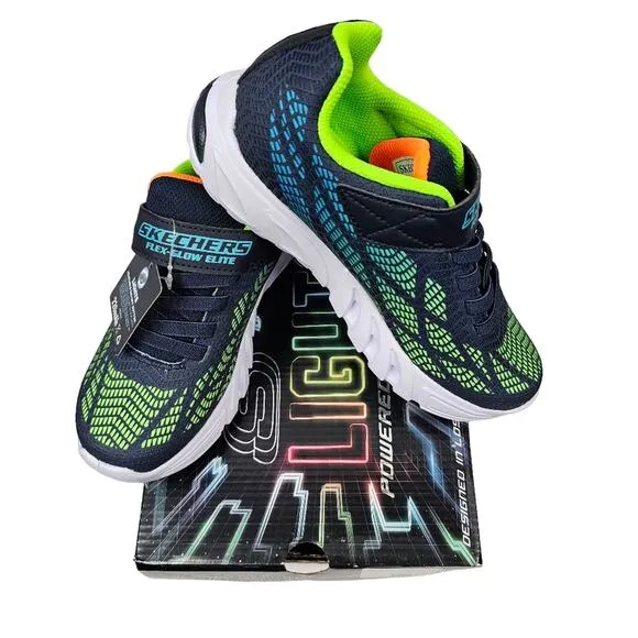 Skechers S-Lights Flex-Glow Elite Vorlo Navy/Multi NIB Kids' Size 3