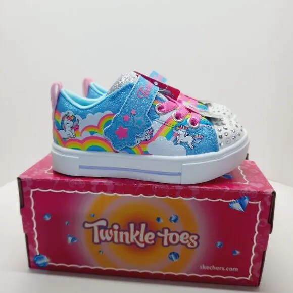 Skechers Toodler Girls Twinkle Toes Slip-on Sneaker Size 7 Unicorn-Jumpin Clouds