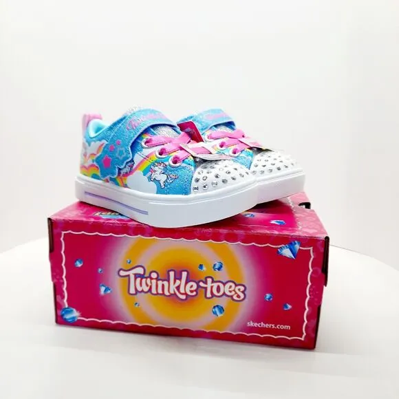 Skechers Toodler Girls Twinkle Toes Slip-on Sneaker Size 7 Unicorn-Jumpin Clouds